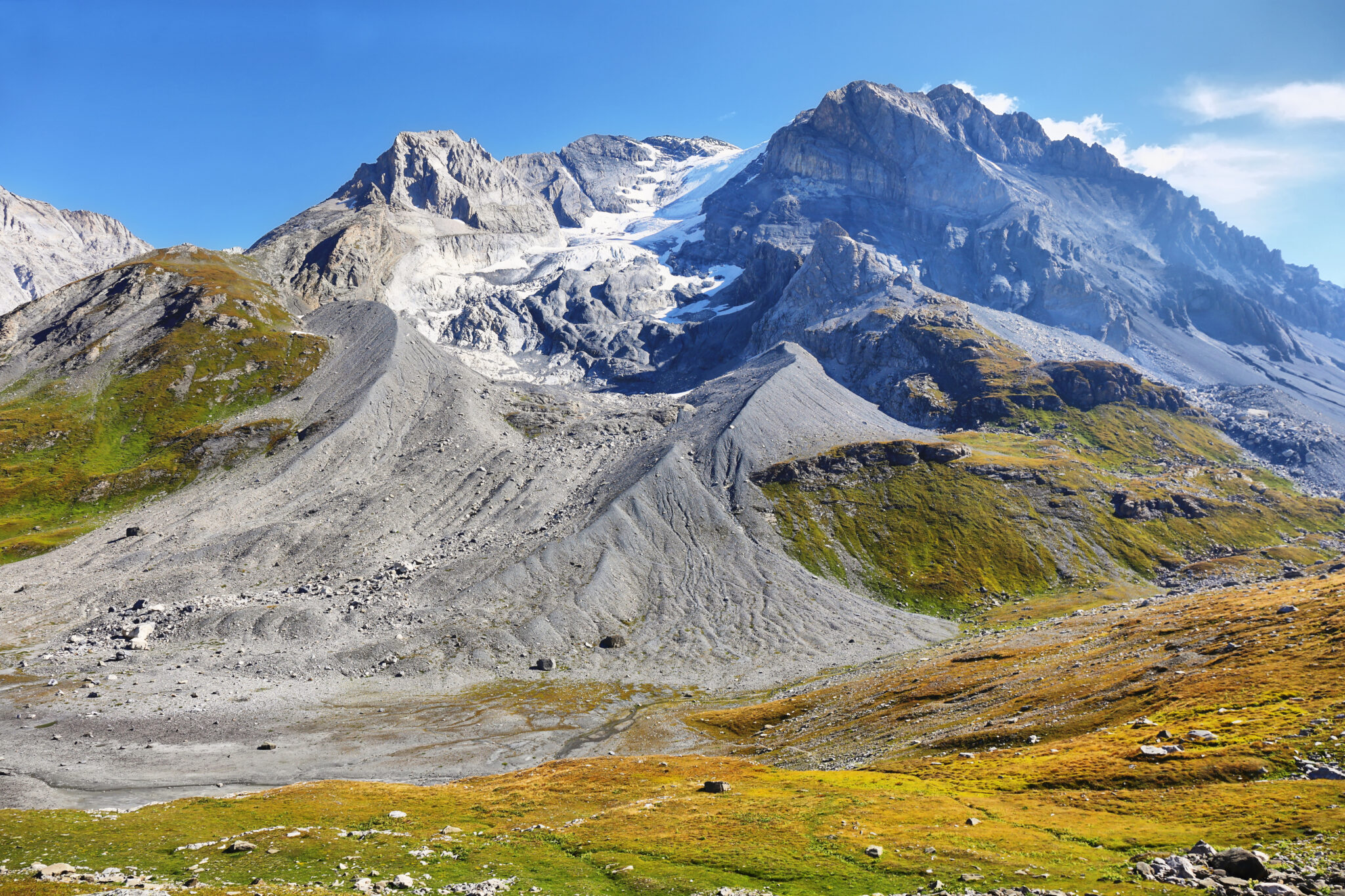 Grande Casse peak of 3855m altitude and its glacier in Vanoise national park of french alps, France
